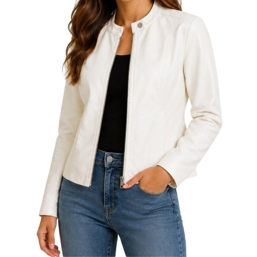 Baccini White‎ Faux Leather Moto Jacket Women's Small